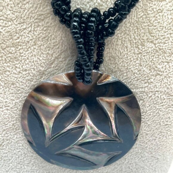 Handcrafted Boho Wooden Bead & Shell Pendant Necklace N36 - Picture 3 of 8